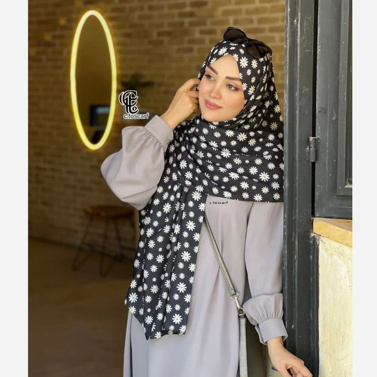 شال بابونه زمینه آبی نخی کاستوم سیتو قواره استاندارد 200×70