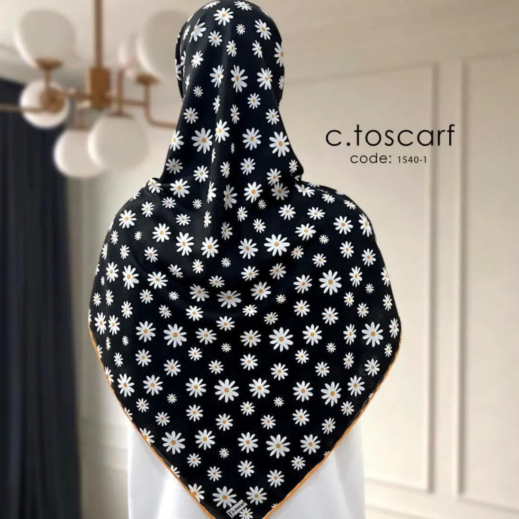 روسری نخی طرح بابونه طوسی قواره بزرگ 140 سانت چرخ دوز