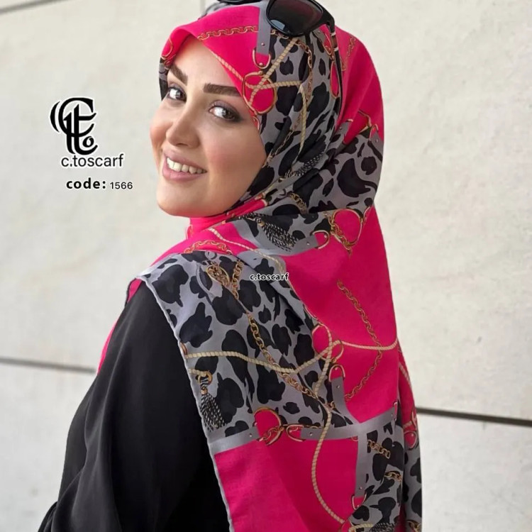 روسری طرح ارغوان نخ کاستوم سیتو قواره بزرگ 140 سانتیمتر چرخدوز سرخابی