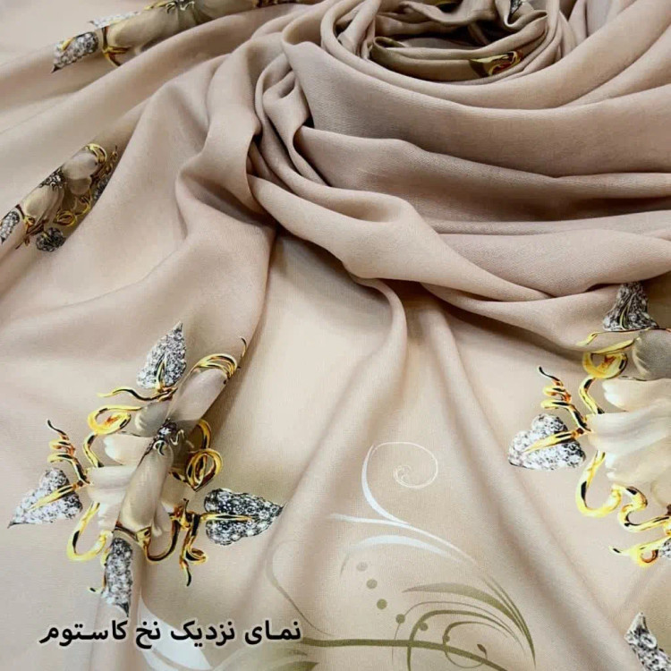 روسری نخی طرح نبات حاشیه گل سه بعدی قواره بزرگ 140 سانتی متر شیک ساده