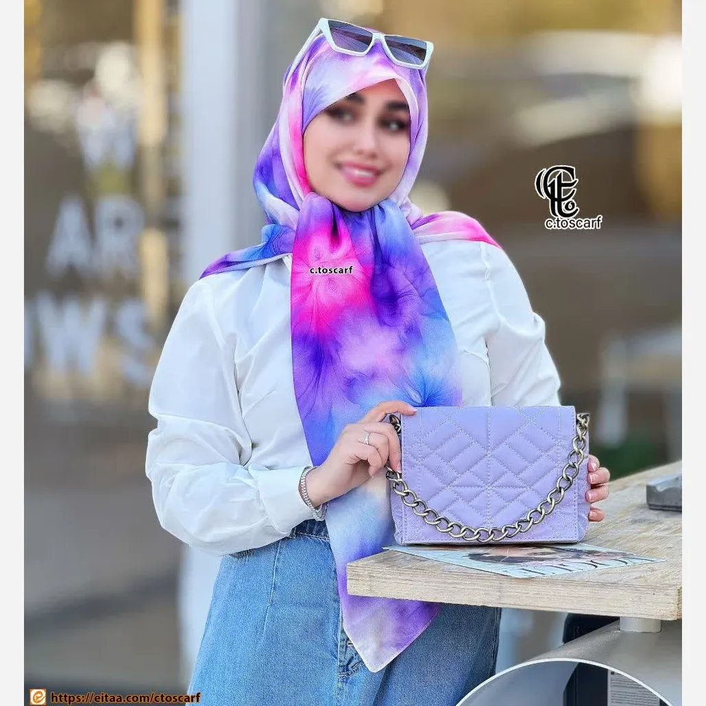 روسری طرح طیفی نخی سایز متوسط چرخ دوز
