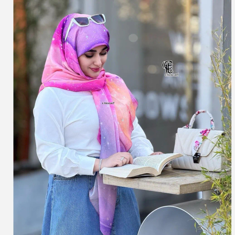 روسری طرح شادی زنانه، جنس نخ کاستوم سیتو، سایز بزرگ، چرخ دوز