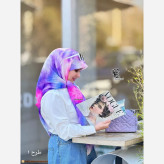 روسری نخی کاستوم قواره 140 دور چرخ دوز مزونی ست کیف یاسی