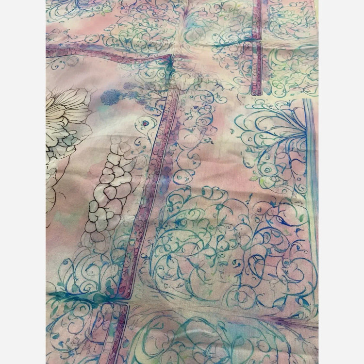 روسری نخی طرح بهار قواره 140 دور دوخت