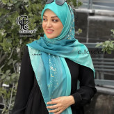 روسری طرح رزین فیروزه نخ کاستوم سیتو قواره بزرگ 140 سانتی شیک و مجلسی