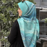 روسری طرح رزین فیروزه نخ کاستوم سیتو قواره بزرگ 140 سانتی شیک و مجلسی