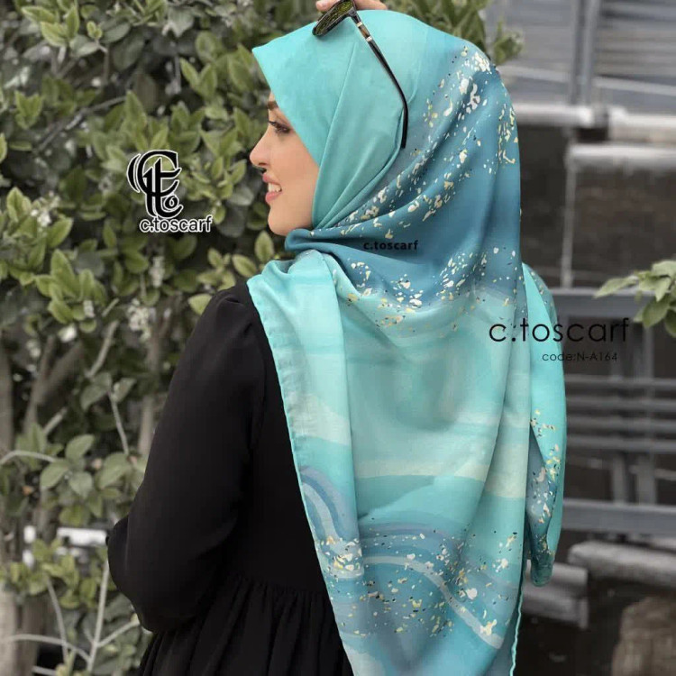 روسری طرح رزین فیروزه نخ کاستوم سیتو قواره بزرگ 140 سانتی شیک و مجلسی