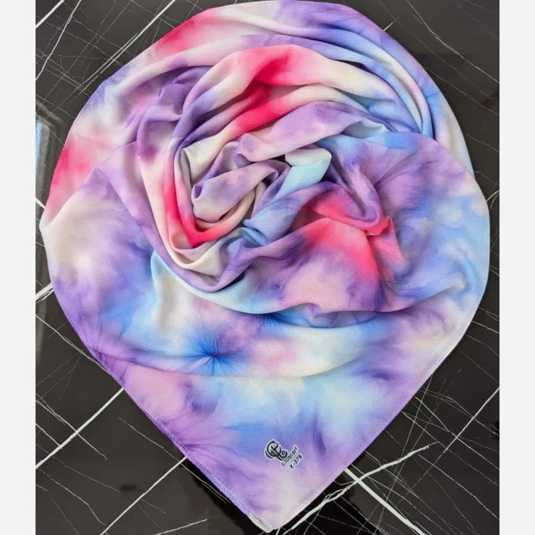 روسری نخی کاستوم قواره 140 دور چرخ دوز مزونی ست کیف یاسی