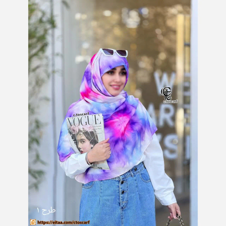 روسری نخی کاستوم قواره 140 دور چرخ دوز مزونی ست کیف یاسی