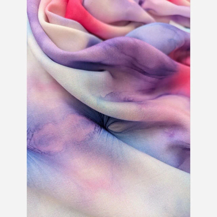 روسری نخی کاستوم قواره 140 دور چرخ دوز مزونی ست کیف یاسی