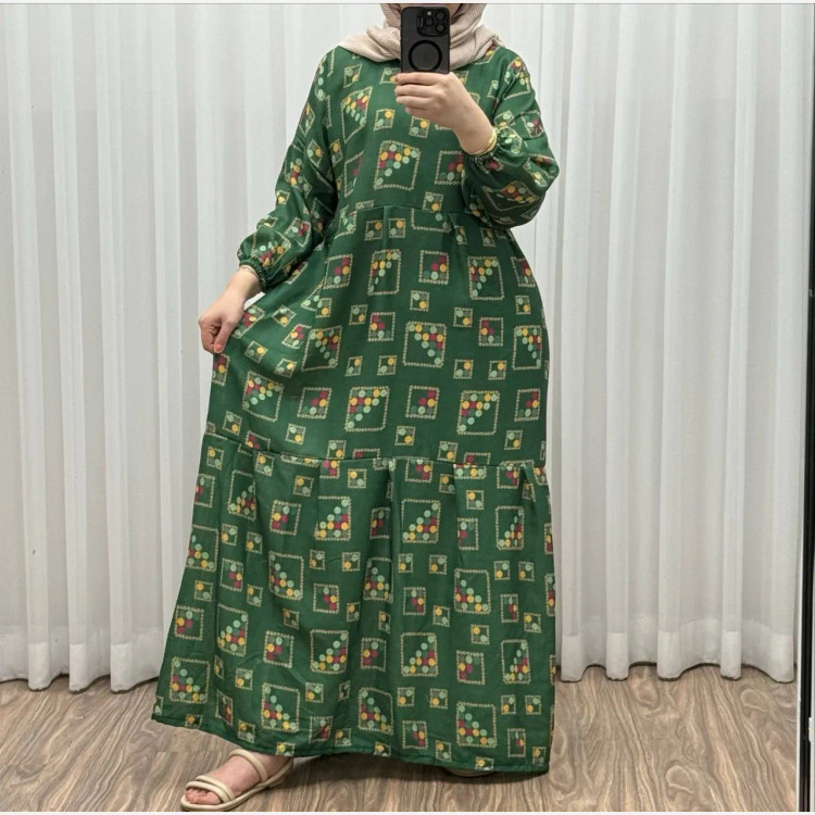 پیراهن ساحلی پاییزه بیسکوییتی فری سایز تا 50 مدل شادلی کد 1092 کمربنددار چهارفصل