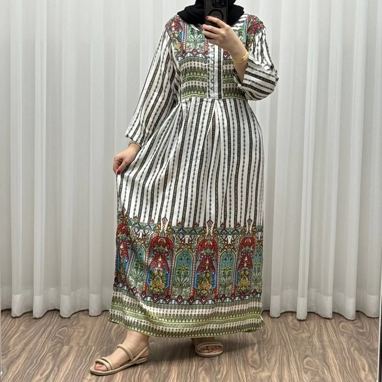 پیراهن ساحلی نخی زنانه فری سایز مدل تارا کد 1337 شسته شده کمربنددار دکمهدار بدون آبرفت و رنگرفت