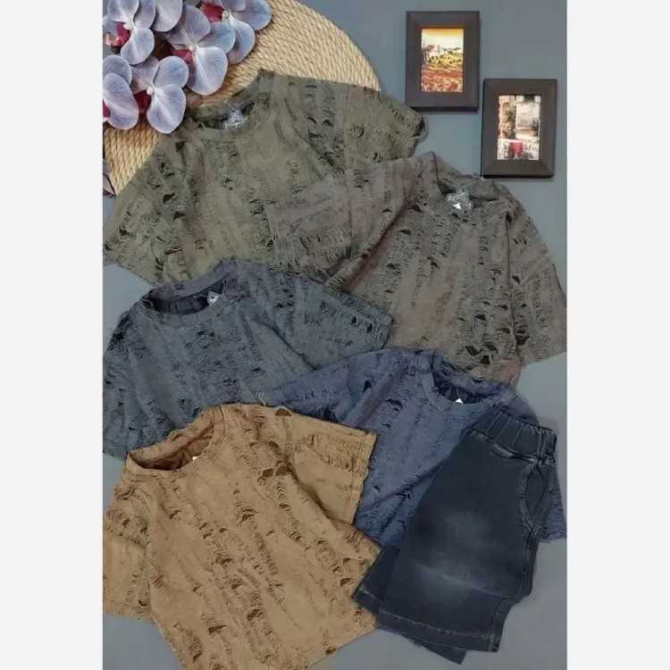 ست اسپرت شلوارک جین مناسب سایز 40 الی 60