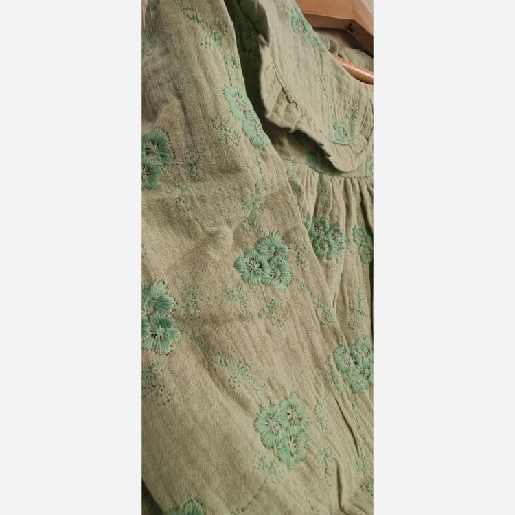 شومیز تک سوزن دوزی دخترانه مدل گلنار رنگ سبز