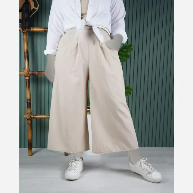 شلوار واید زنانه نخ لنین کاغذی فری سایز