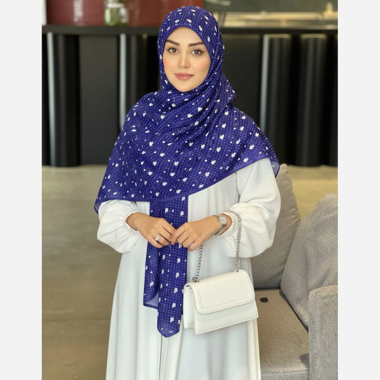 روسری نخ کاستوم طرح شکوفه بهاری خال خالی ریز قواره بزرگ 140x140