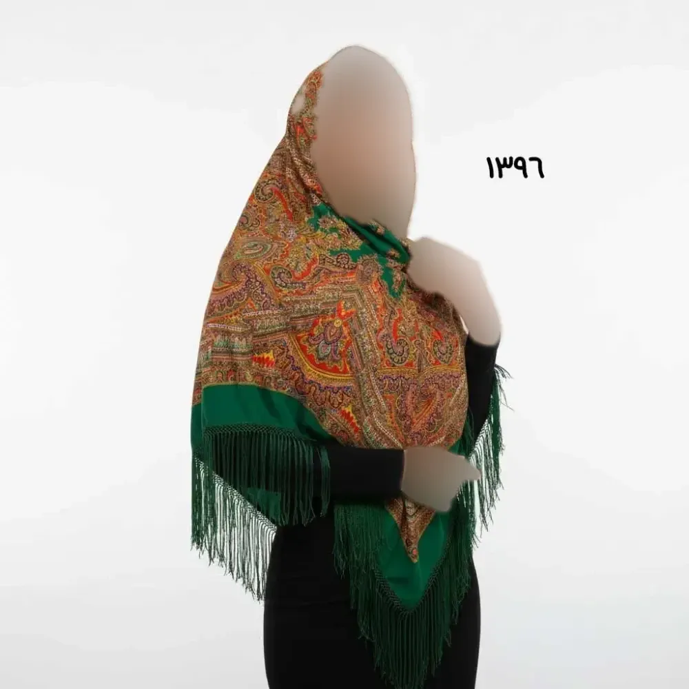 روسری ترکمن اصل ترکیه کد 1396 قواره 140-150 جنس نخی ریشه دستباف 4 فصل