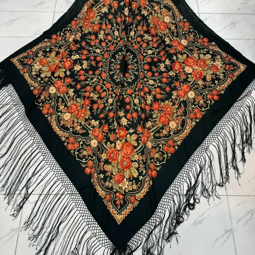 روسری ترکمن اصل ترکیه قواره بزرگ 140-150 سانت نخی ریشه دستباف چهار فصل بدون چروک