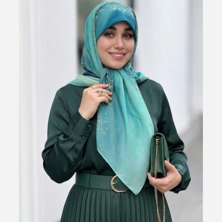 روسری نخی کاستوم طرح رزین طلایی صورتی یاسی طوسی قواره 110