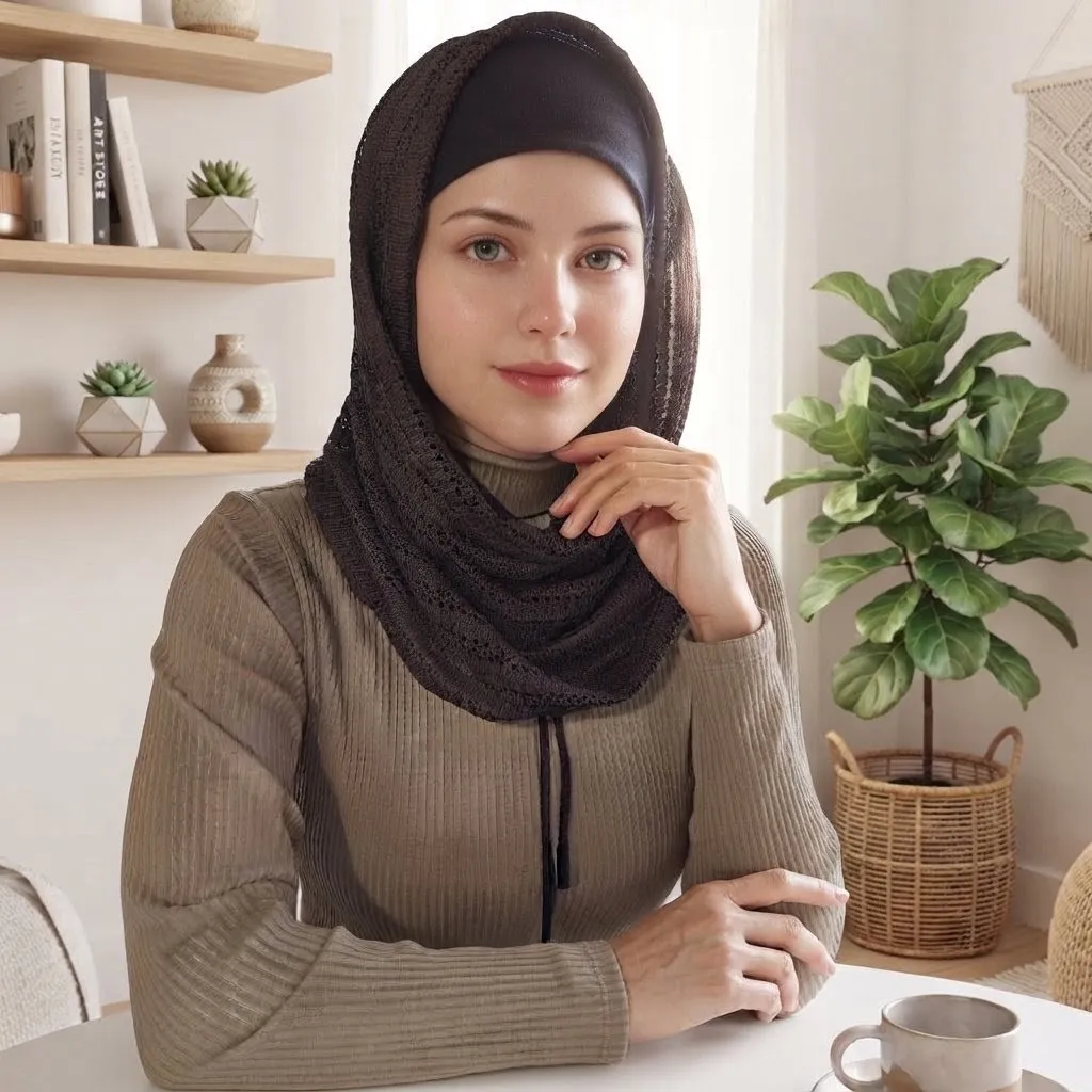 رینگ اسکارف پاییزی بند دار جنس بافت رنگ مشکی سرمه ای قهوه ای سایز 50 در 80 سانتی متر