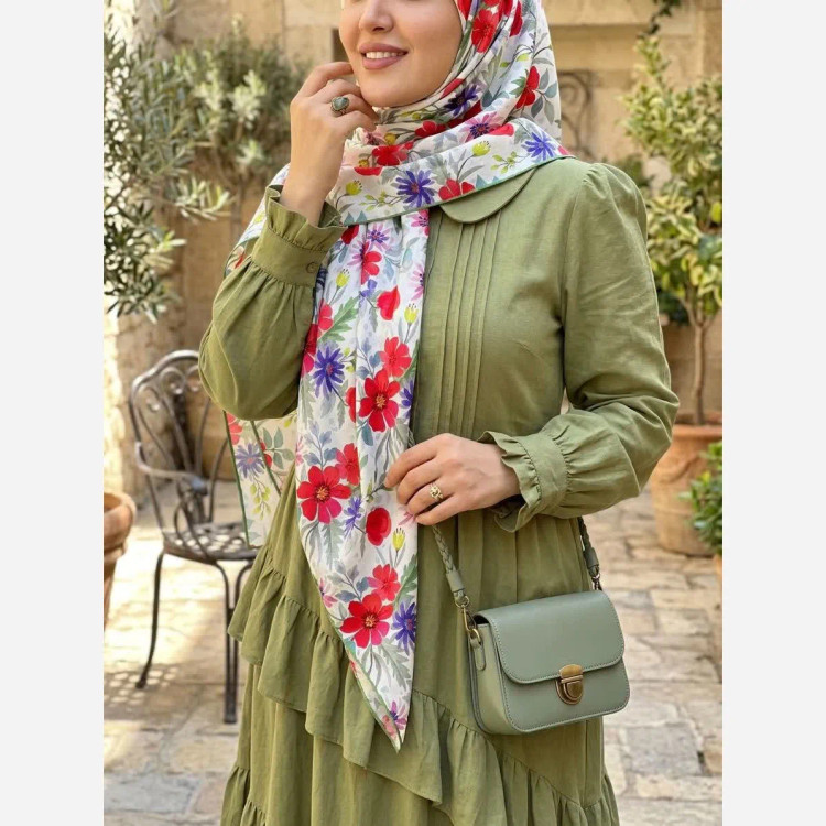 روسری مجلسی طرح گلناز قواره بزرگ 140 سانتیمتر نخ کاستوم سیتو