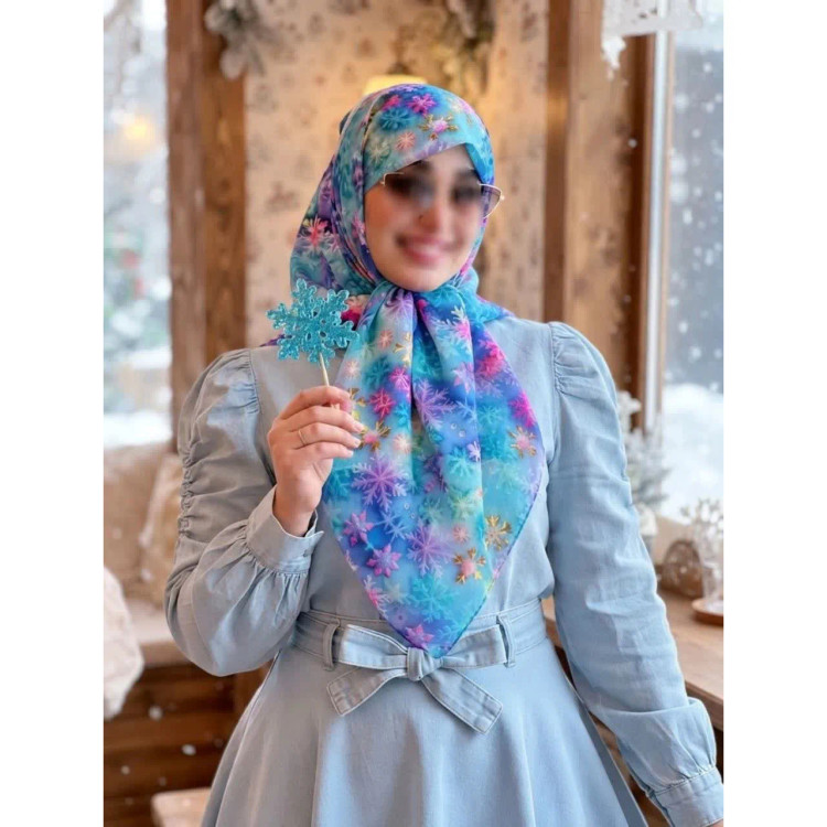 روسری نخی طرح بارلین قواره 140 زنانه آبی پاستیلی