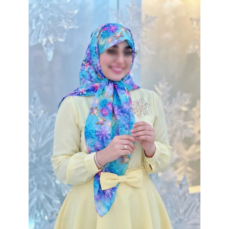 روسری نخی طرح بارلین قواره 140 زنانه آبی پاستیلی